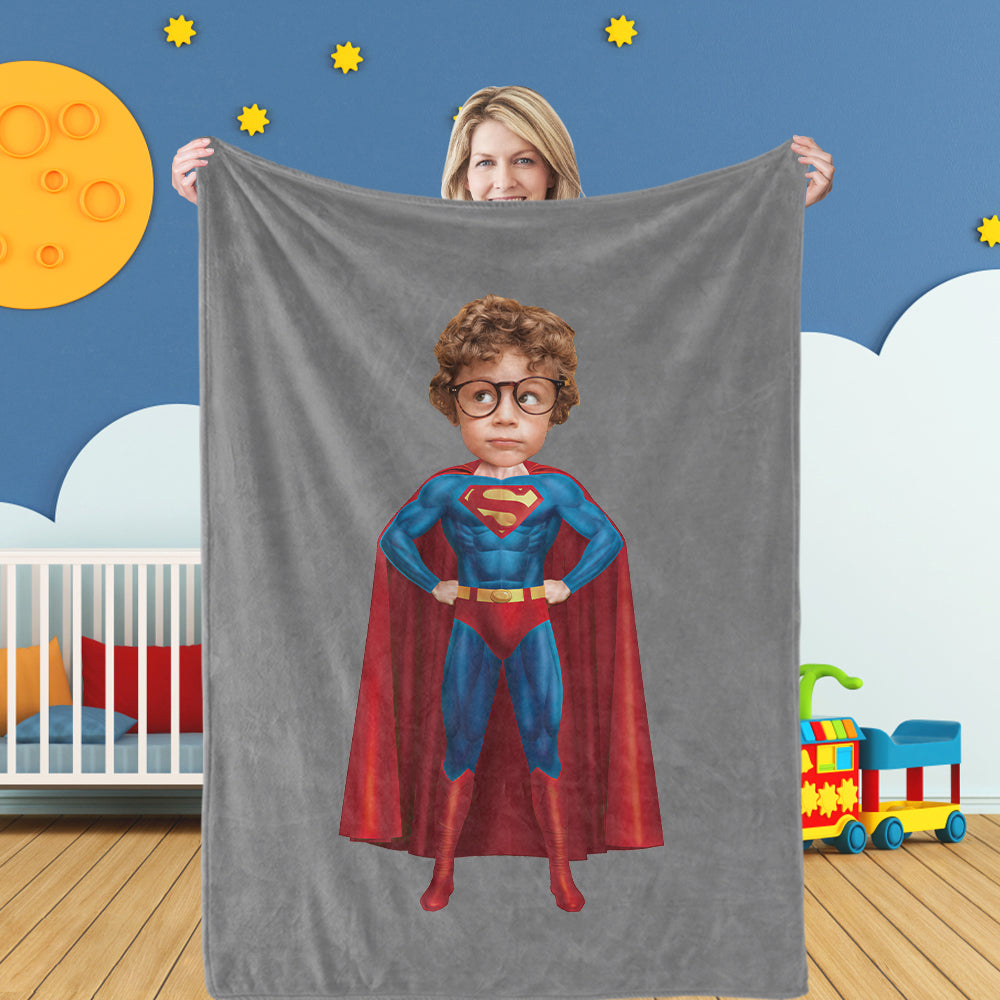 Superman Blankets Custom Face Blankets Personalized Photo Blanket Surperise for Kids