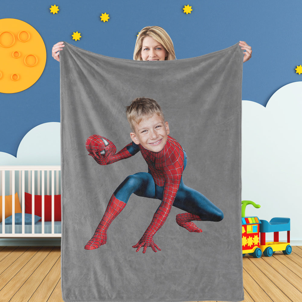 Son's Gifts Custom Spiderman Blankets Personalized Face Blankets Photo Blankets