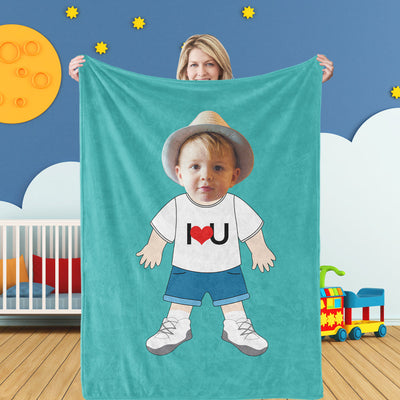 Surperise for Family Custom Face Blankets Personalized Photo Blanket - I Love U - mysiliconefoodbag