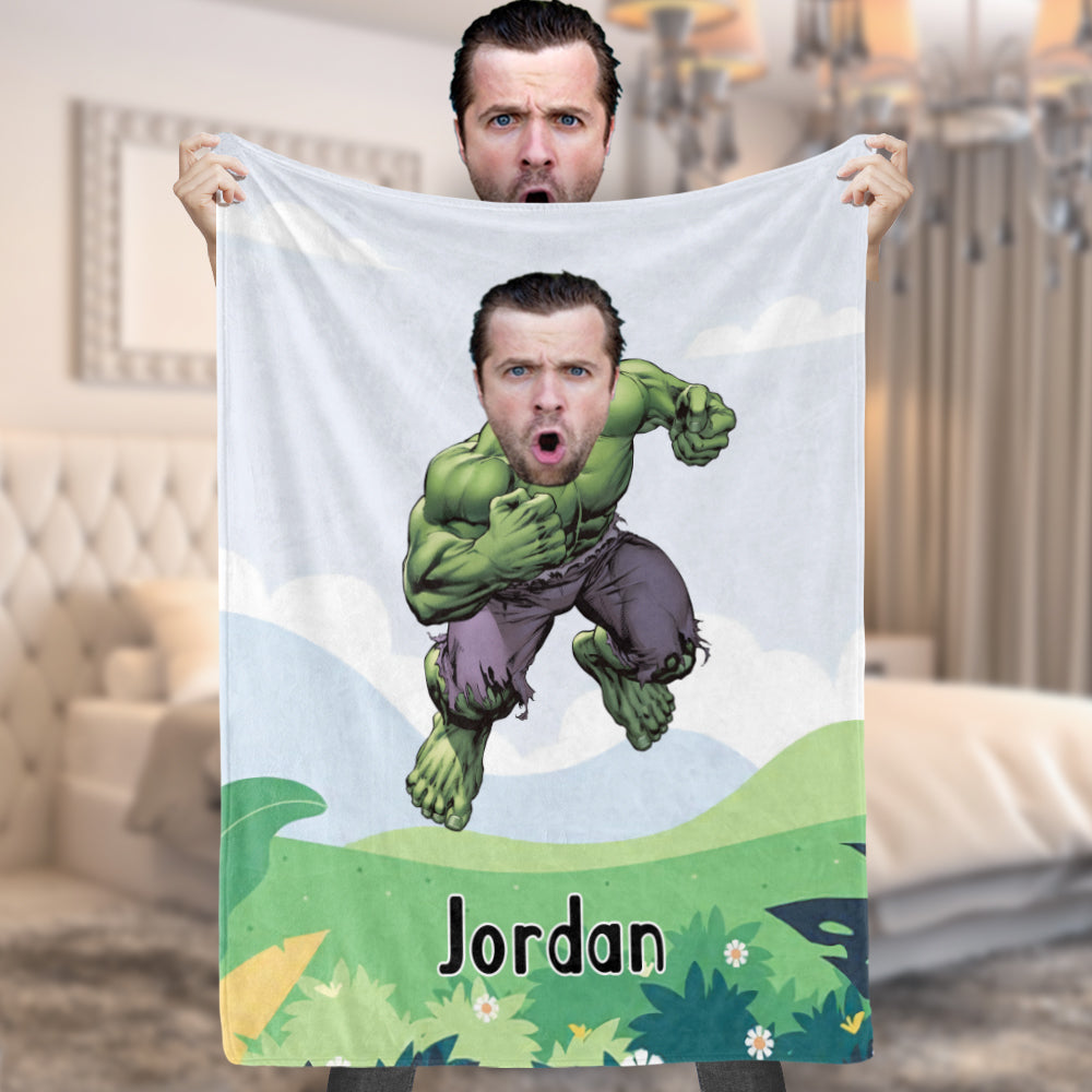 Custom Minime Hulk Blanket My Face Blanket Personalized Photo and Text Blanket A Unique Cool Gift