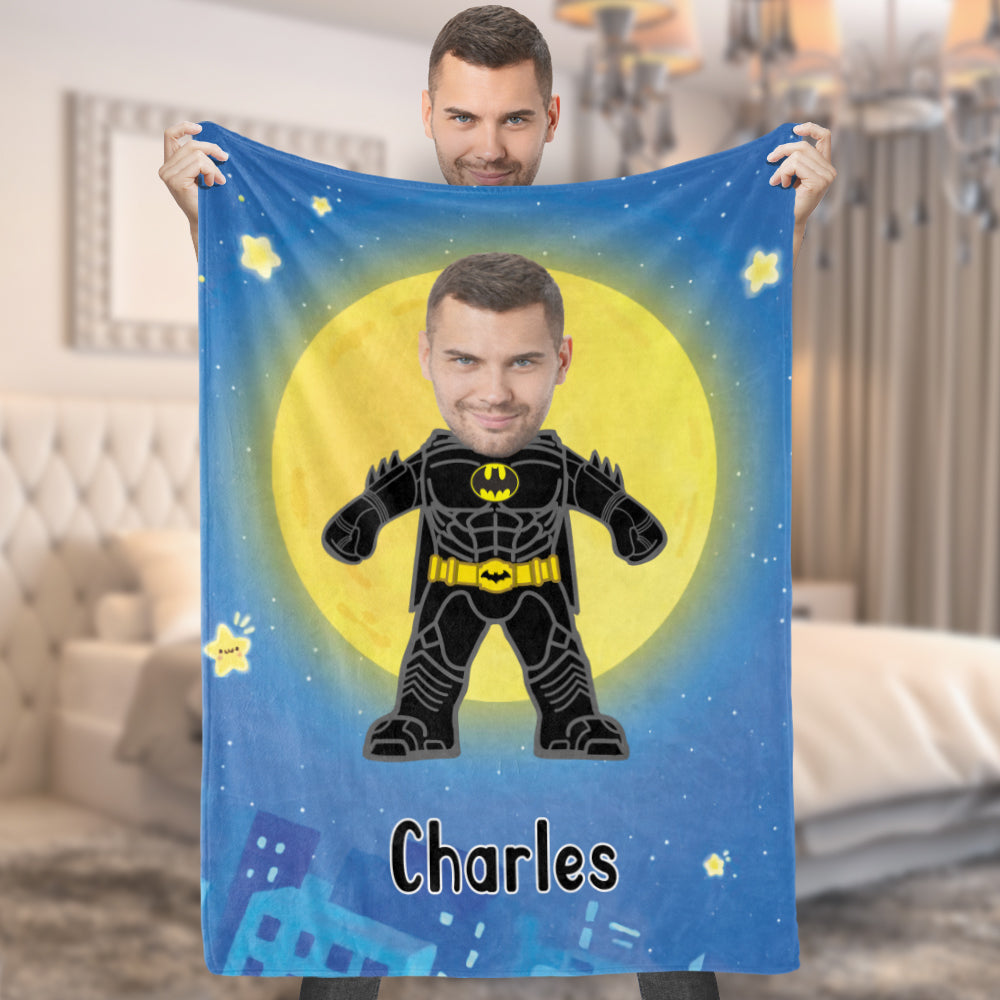 Custom My Face Blanket Personalized Photo and Text Blanket Minime Batman Blanket Best Gift For Him