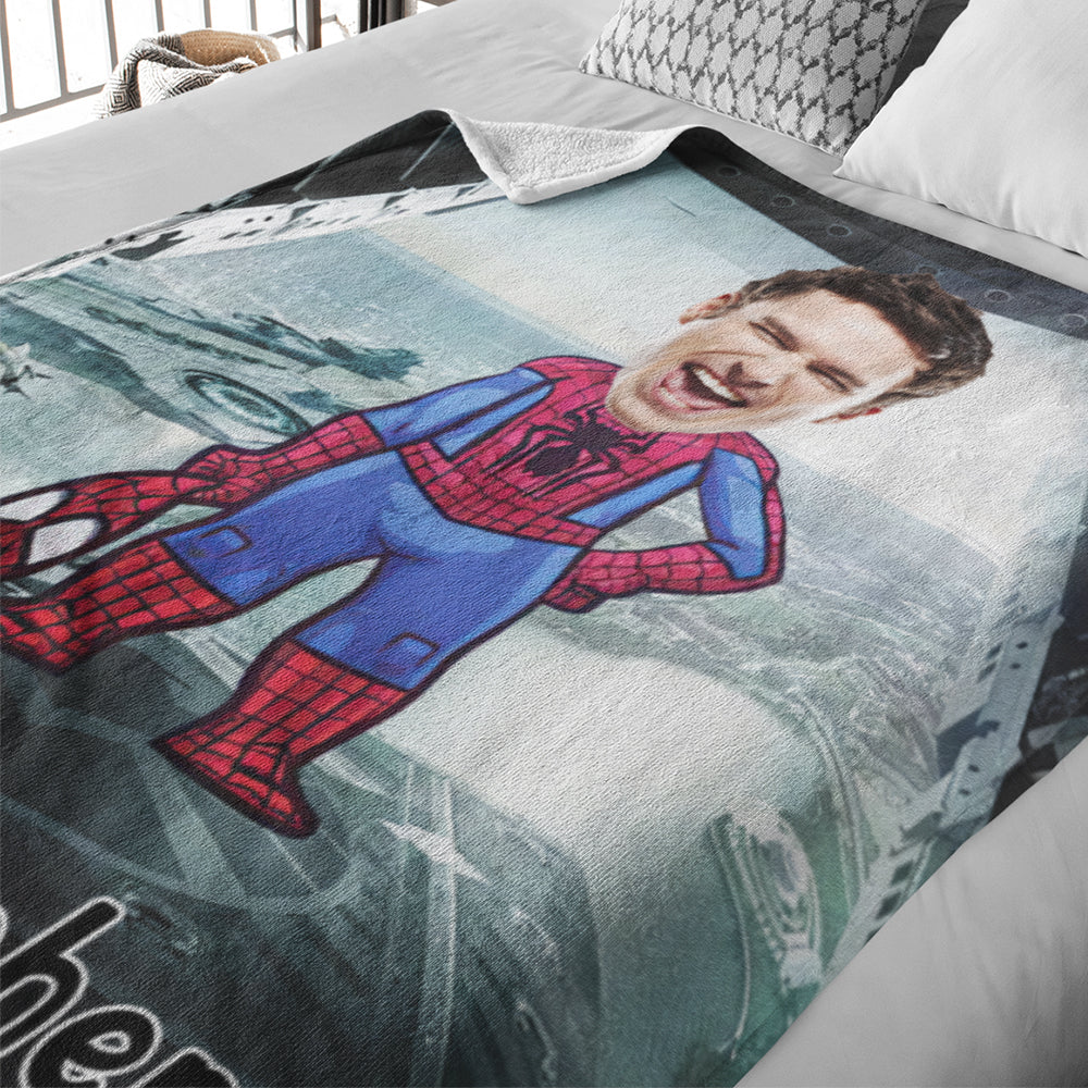 Custom Spiderman Minime Blanket Face Photo Blanket Personalized Photo and Text Blanket Best Gift