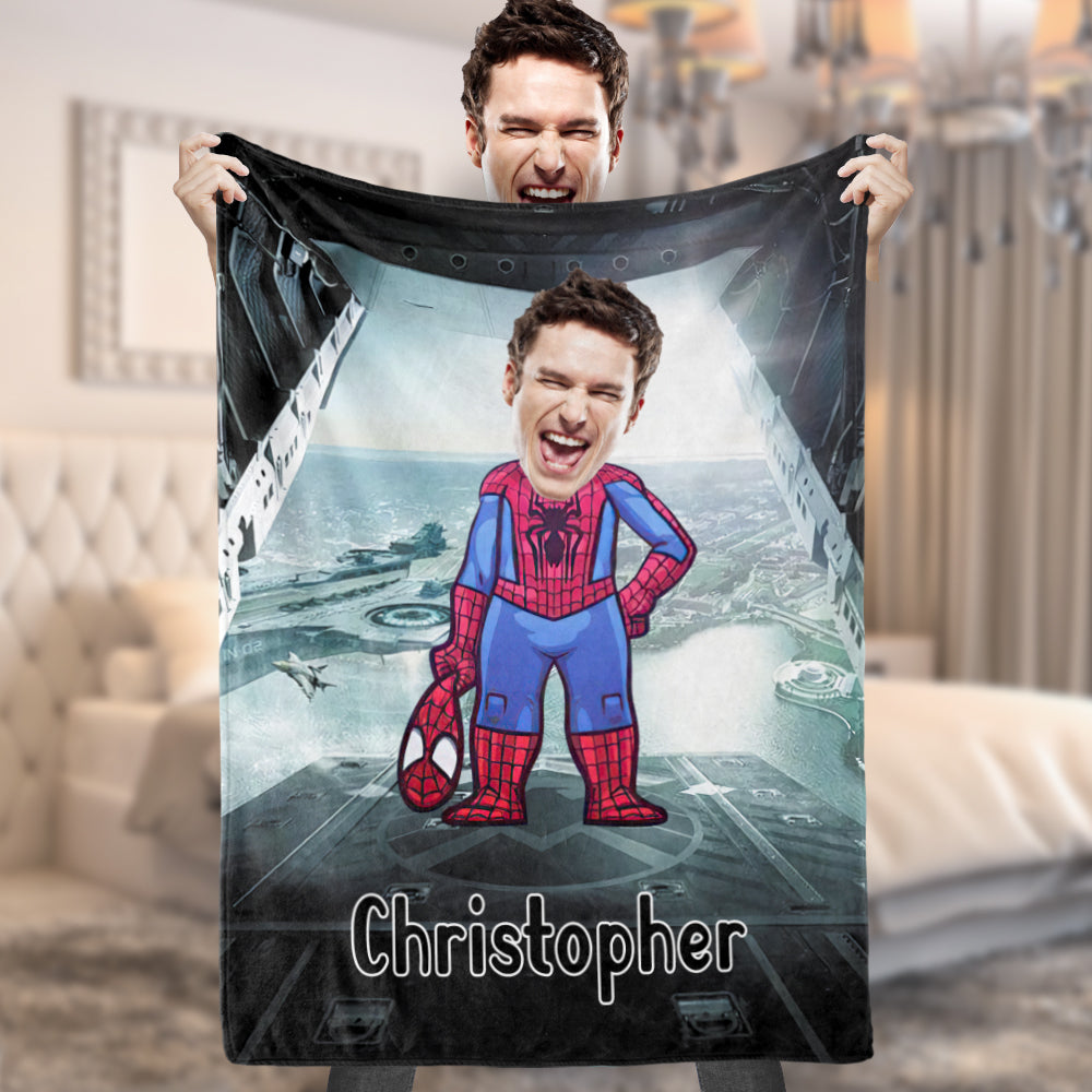 Custom Spiderman Minime Blanket Face Photo Blanket Personalized Photo and Text Blanket Best Gift