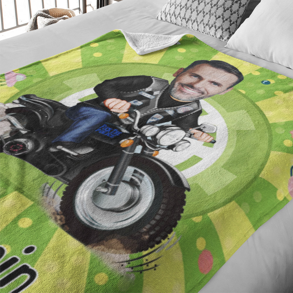 Custom Face Photo Blanket Personalized Photo and Text Blanket Minime Motorcycle Man Blanket A Unique Cool Gift