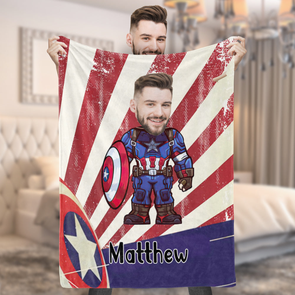 Custom Face Photo Blanket Personalized Photo and Text Blanket Captain America Minime Blanket A Unique Cool Gift For Him