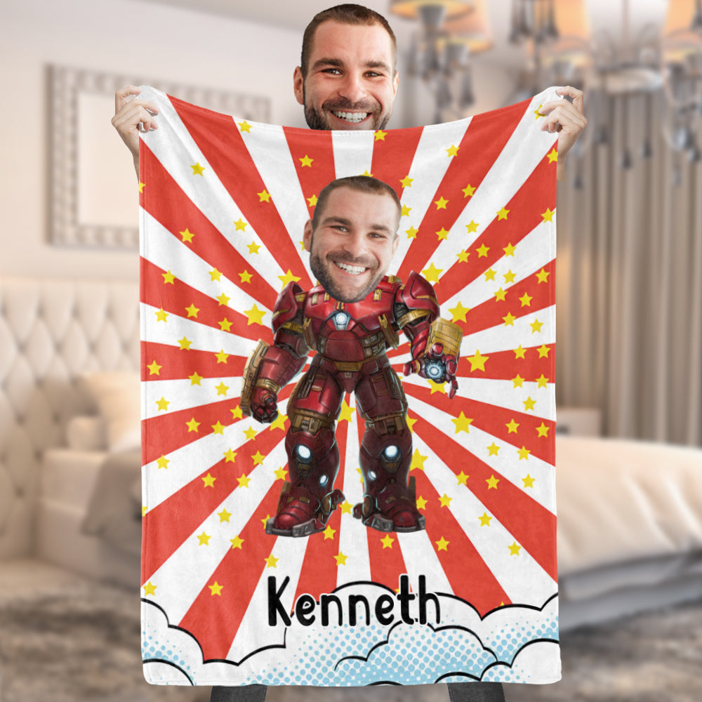 Custom Face Photo Blanket Personalized Photo and Text Blanket Iron Man Minime Blanket A Unique Cool Gift For Him