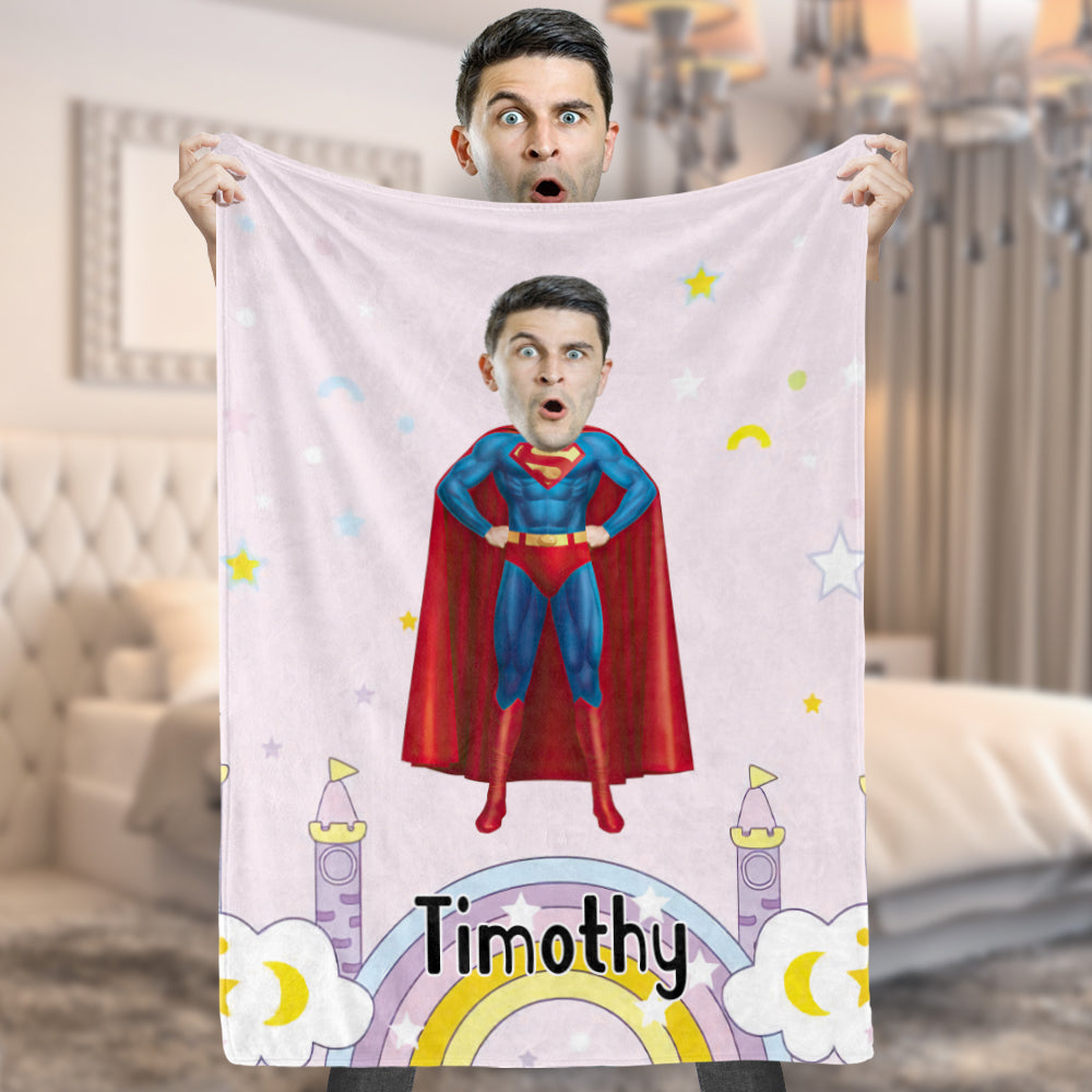 Custom Superman Minime Blanket Face Photo Blanket Personalized Photo and Text Blanket A Unique Cool Gift For Him