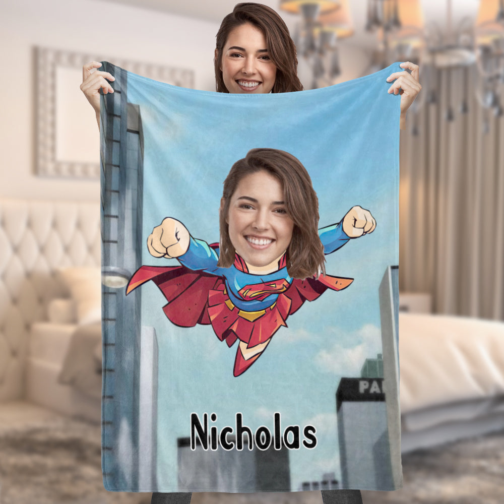 Custom Superhero Girl Minime Blanket Face Photo Blanket Personalized Photo and Text Blanket Best Gift For Her