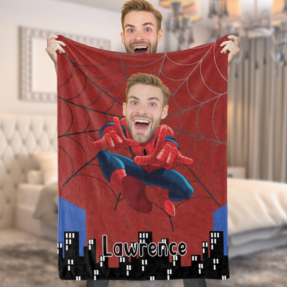 Custom Kids Spiderman Blanket Face Photo Blanket Personalized Photo and Text Blanket  A Unique Cool Gift