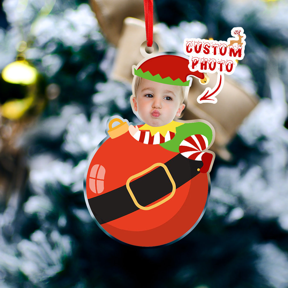 Personalized Cute Baby Elf Ornament with Baby Photo First Christmas Ornament