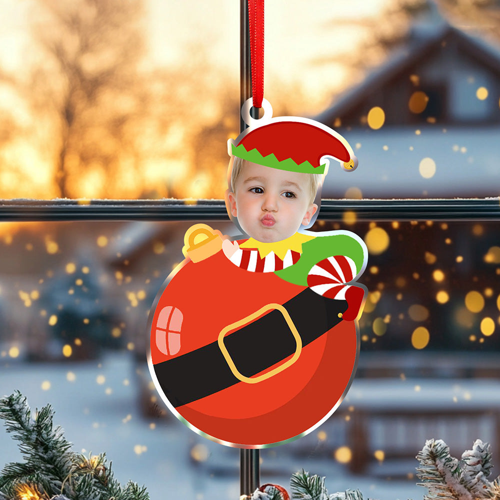 Personalized Cute Baby Elf Ornament with Baby Photo First Christmas Ornament