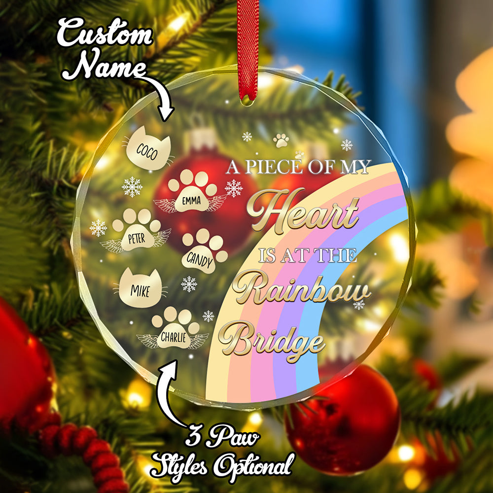 Personalized Memorial Ornament A Piece Of My Heart Is At The Rainbow Bridge Sympathy Gift for Pet Lovers