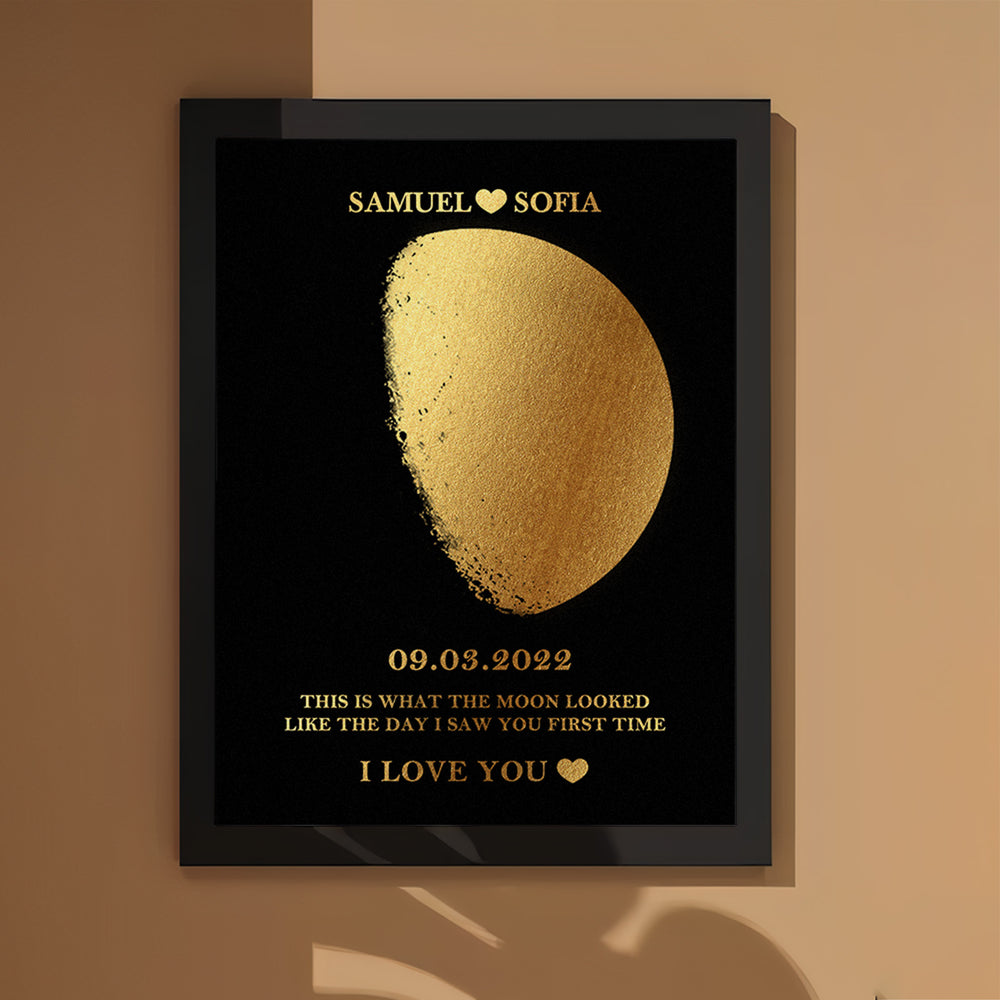 Custom Moon Phase Foil Print Wooden Frame Personalized Name and Text Family Gift