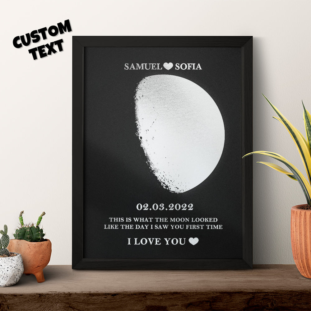 Custom Moon Phase Foil Print Wooden Frame Personalized Name and Text Family Gift