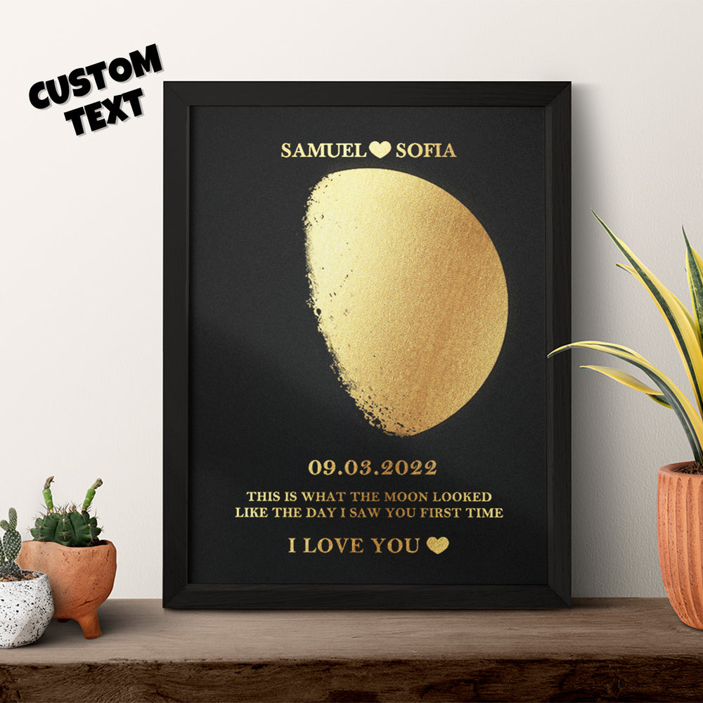 Custom Moon Phase Foil Print Wooden Frame Personalized Name and Text Family Gift