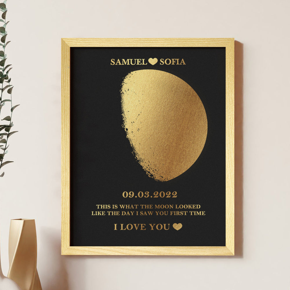 Custom Moon Phase Foil Print Wooden Frame Personalized Name and Text Family Gift