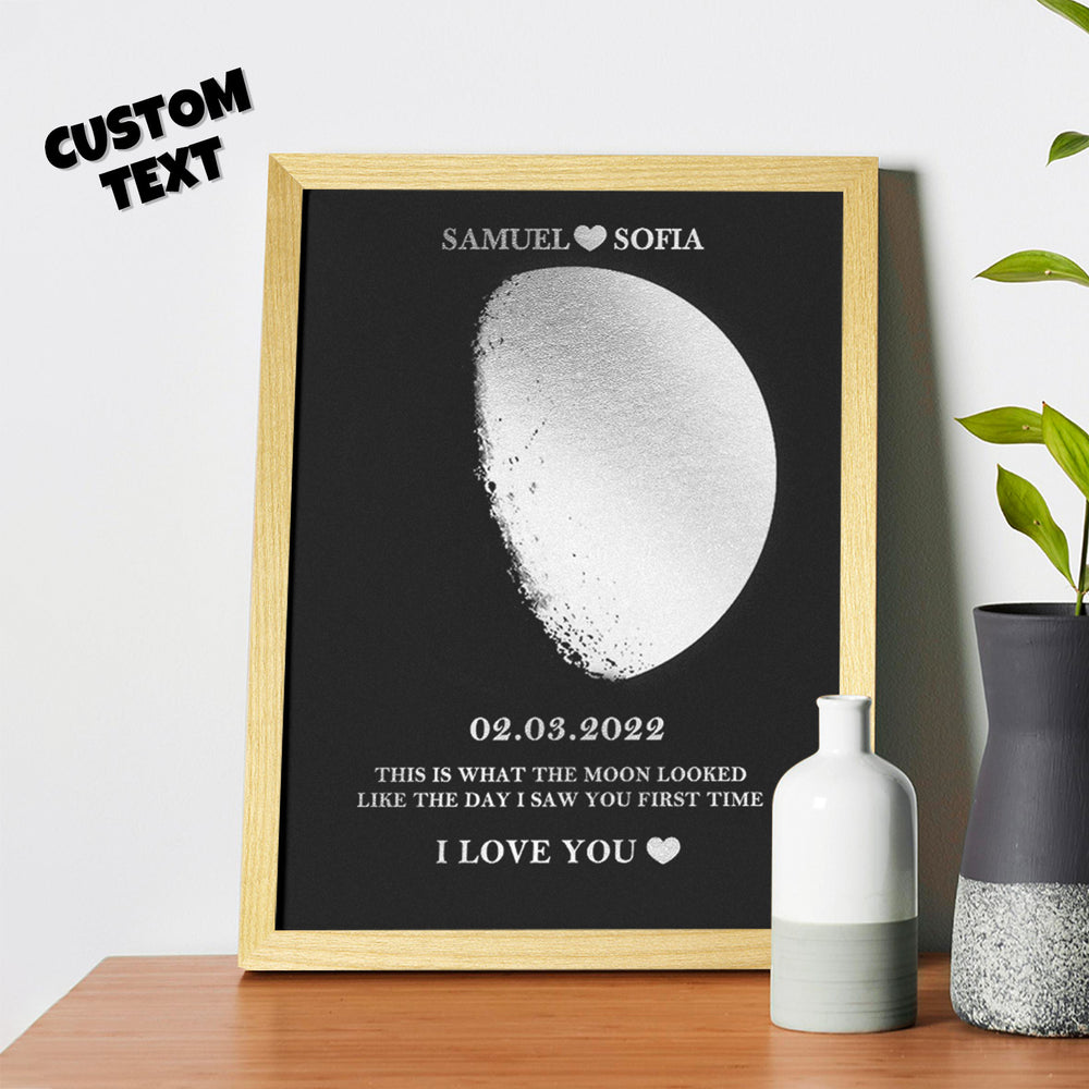 Custom Moon Phase Foil Print Wooden Frame Personalized Name and Text Family Gift