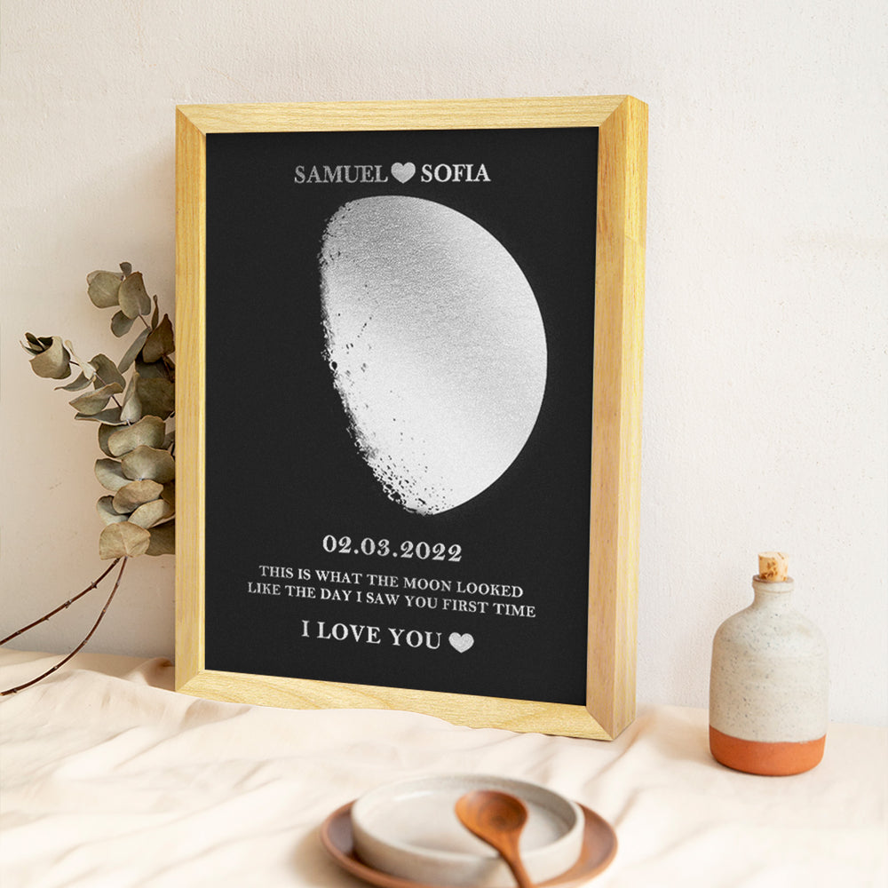 Custom Moon Phase Foil Print Wooden Frame Personalized Name and Text Family Gift