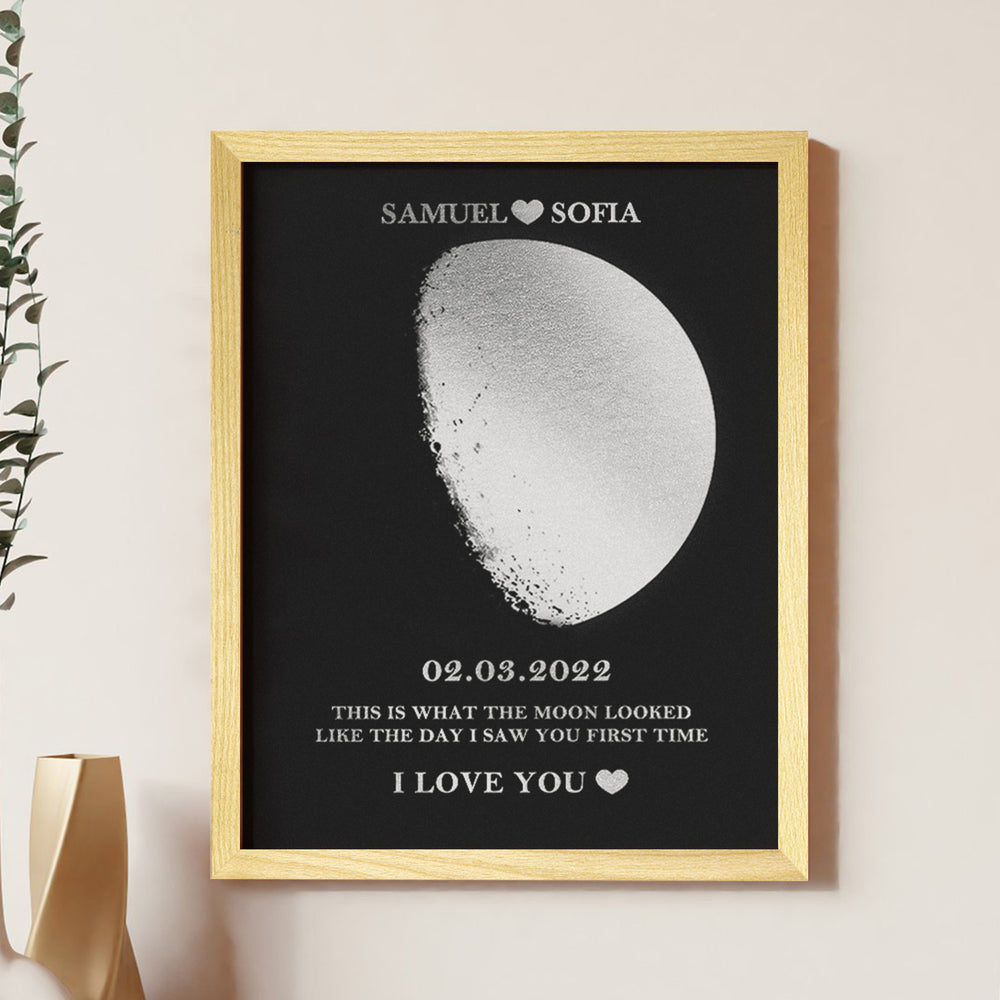 Custom Moon Phase Foil Print Wooden Frame Personalized Name and Text Family Gift