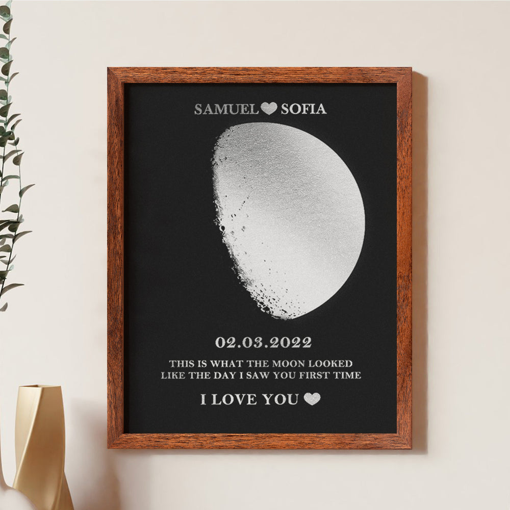 Custom Moon Phase Foil Print Wooden Frame Personalized Name and Text Family Gift