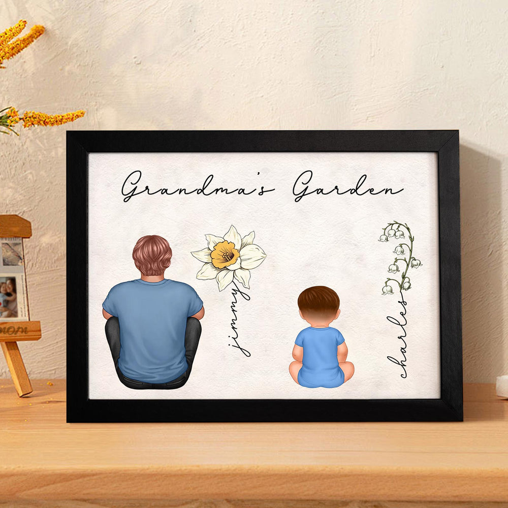 Custom Birth Month Flowers Garden With Grandkids Names Personalized Wooden Photo Frame Mother's Day Gift