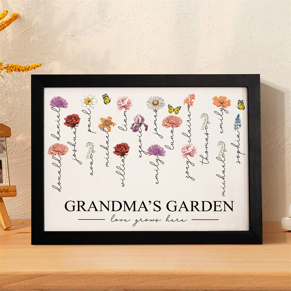 Custom Birth Month Flowers Garden With Grandkids Names Love Grows Here Personalized Wooden Photo Frame Mother's Day Gift