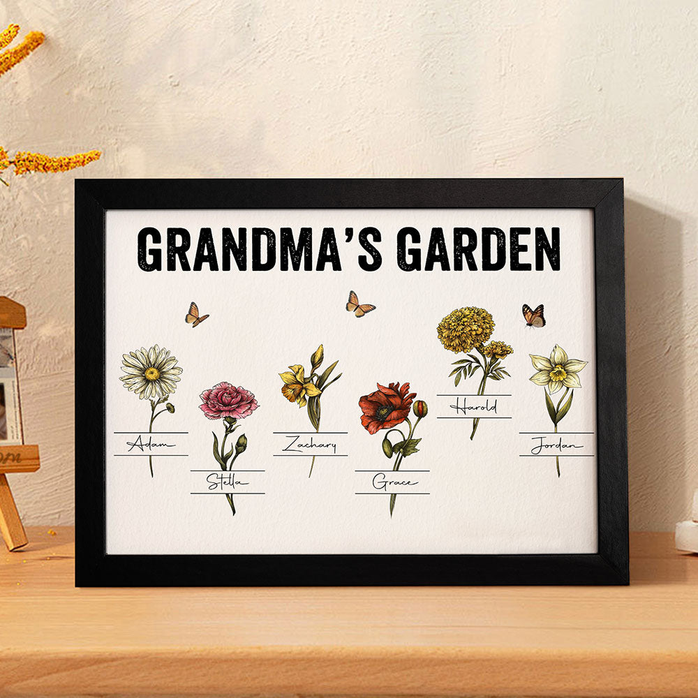 Custom Birth Month Flowers Garden With Grandkids Names Personalized Wooden Photo Frame Grandma's Garden Mother's Day Gifts