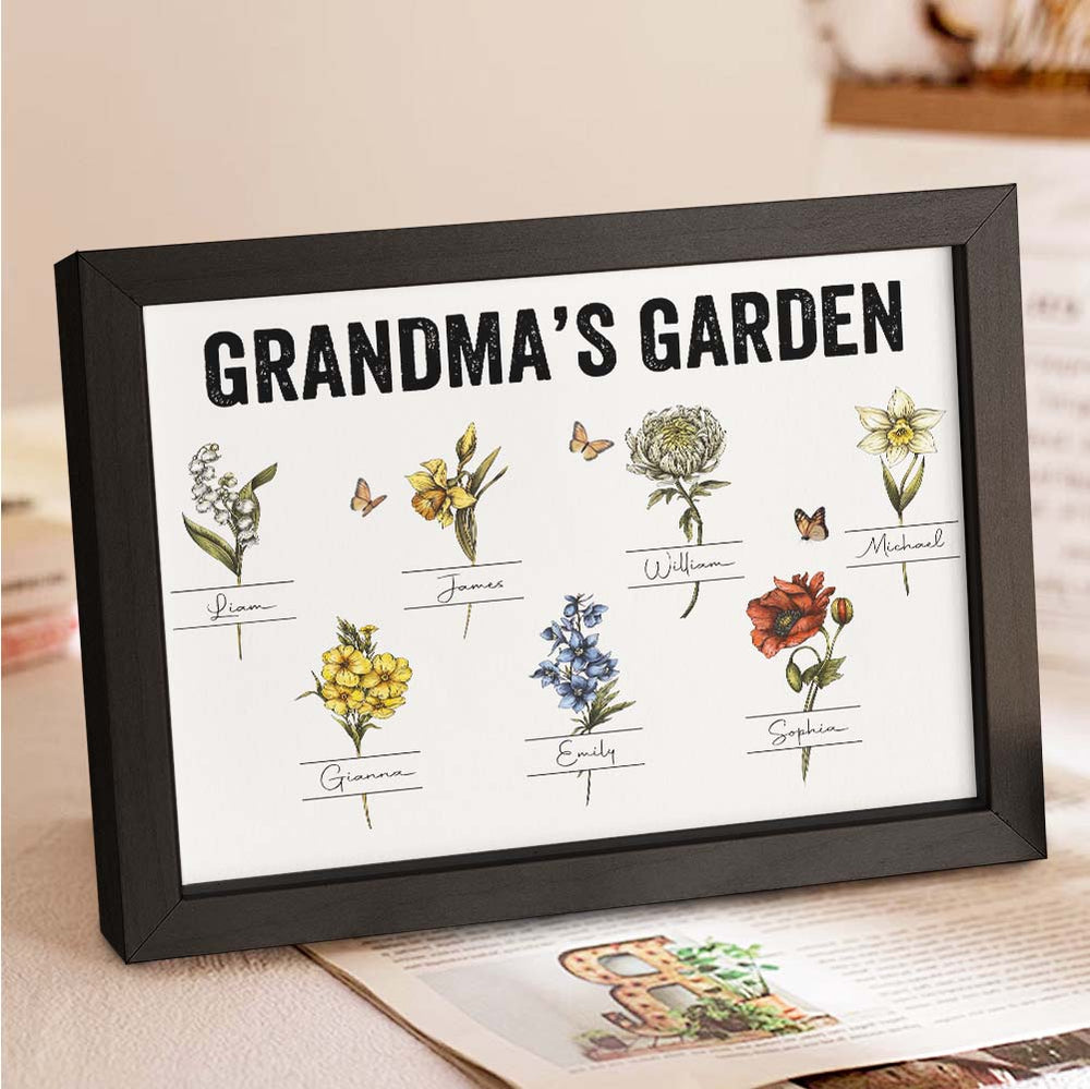 Custom Birth Month Flowers Garden With Grandkids Names Personalized Wooden Photo Frame Grandma's Garden Mother's Day Gifts