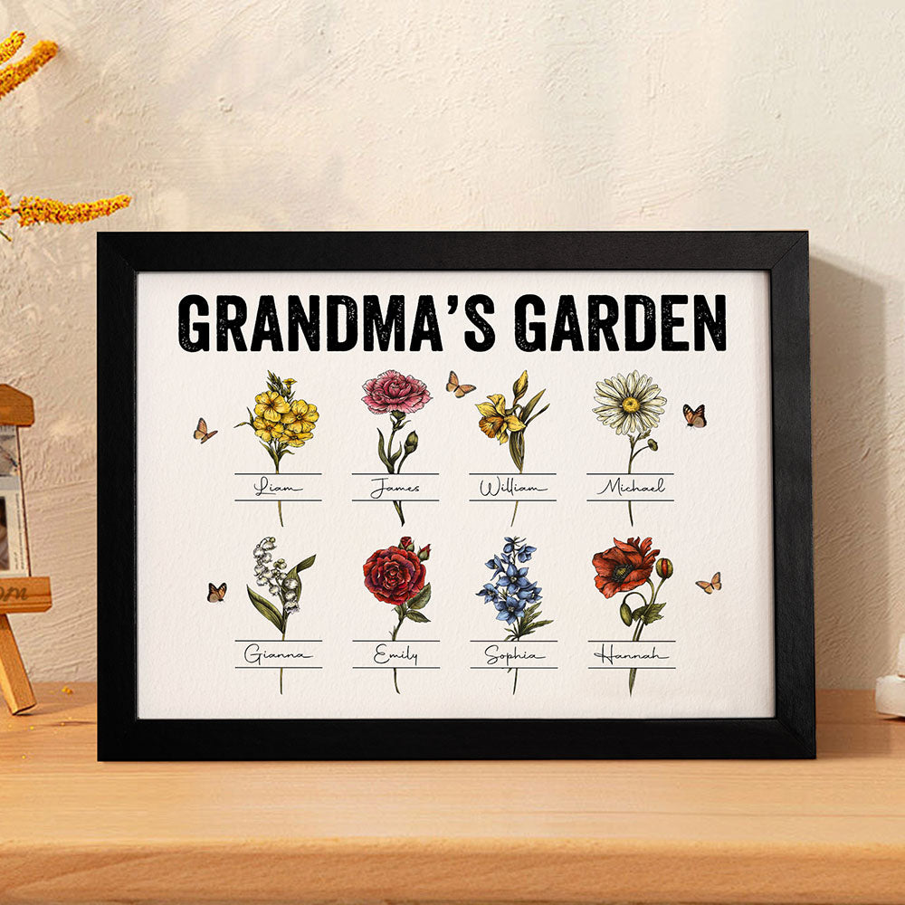 Custom Birth Month Flowers Garden With Grandkids Names Personalized Wooden Photo Frame Grandma's Garden Mother's Day Gifts