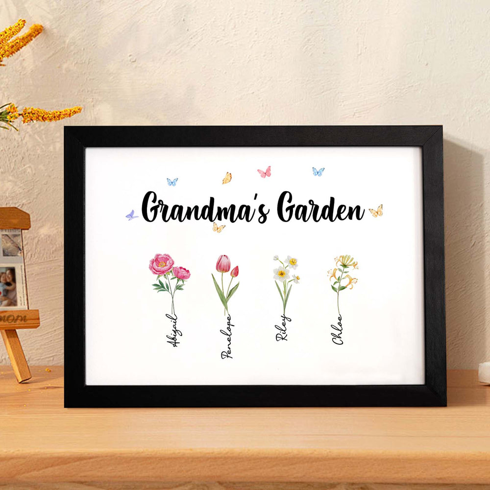 Custom Grandma's Garden Wooden Photo Frame Personalized Birth Flower Photo Frame Mother's Day Gift