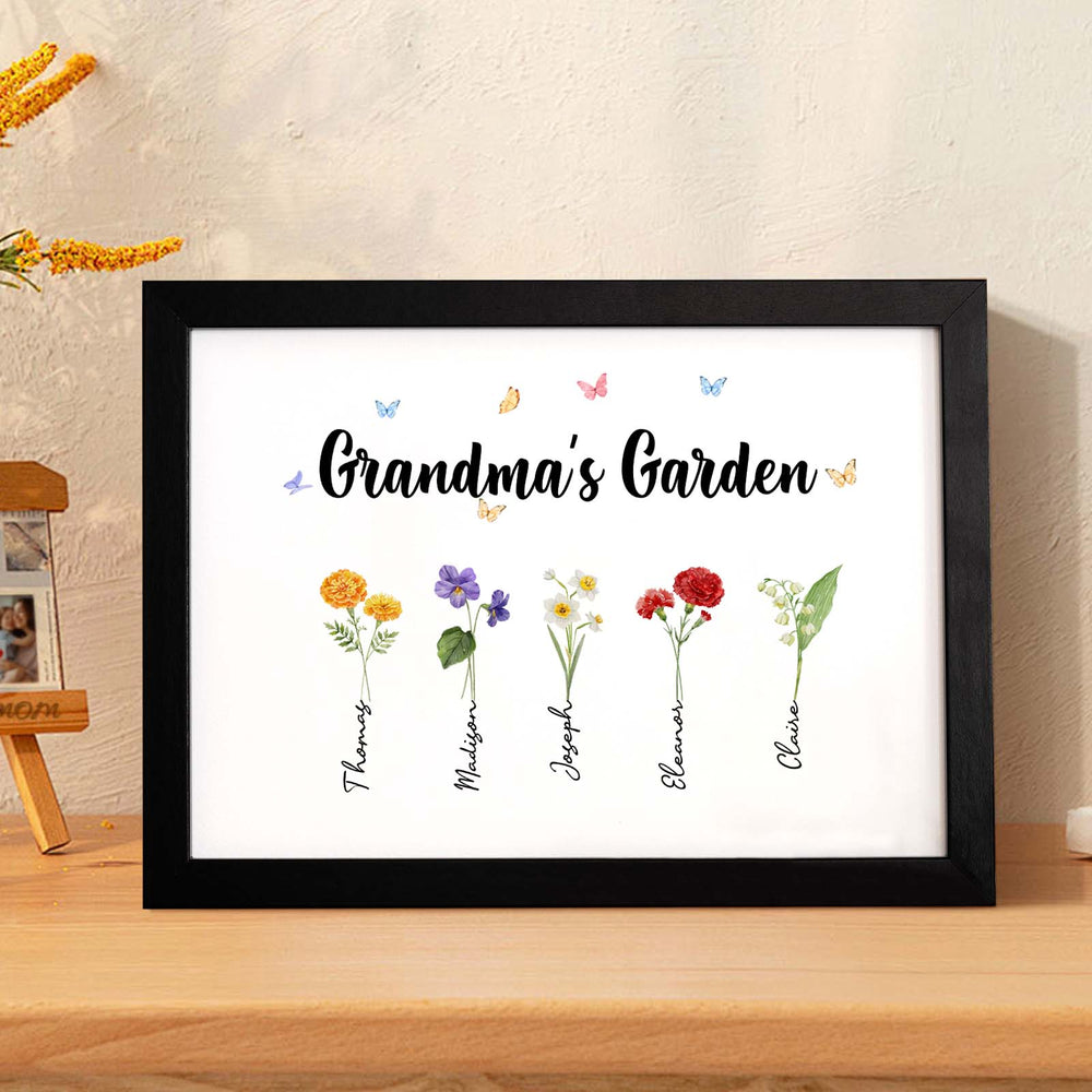 Custom Grandma's Garden Wooden Photo Frame Personalized Birth Flower Photo Frame Mother's Day Gift