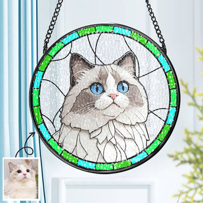 Personalized Pet Portrait Stained Glass Suncatcher | Dog Memorial Ornaments | Unique Gifts for Pet Lovers