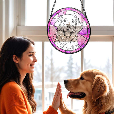 Custom Pet Portrait Stained Glass Suncatcher | Memorial Gifts for Pet Lovers