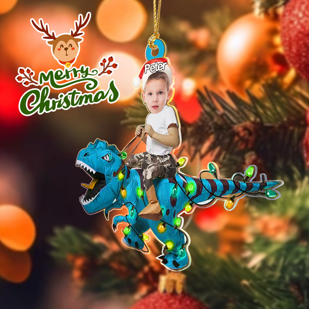 Personalized Cute Kid Rides The Dinosaurus Ornament Christmas Gift for Kids