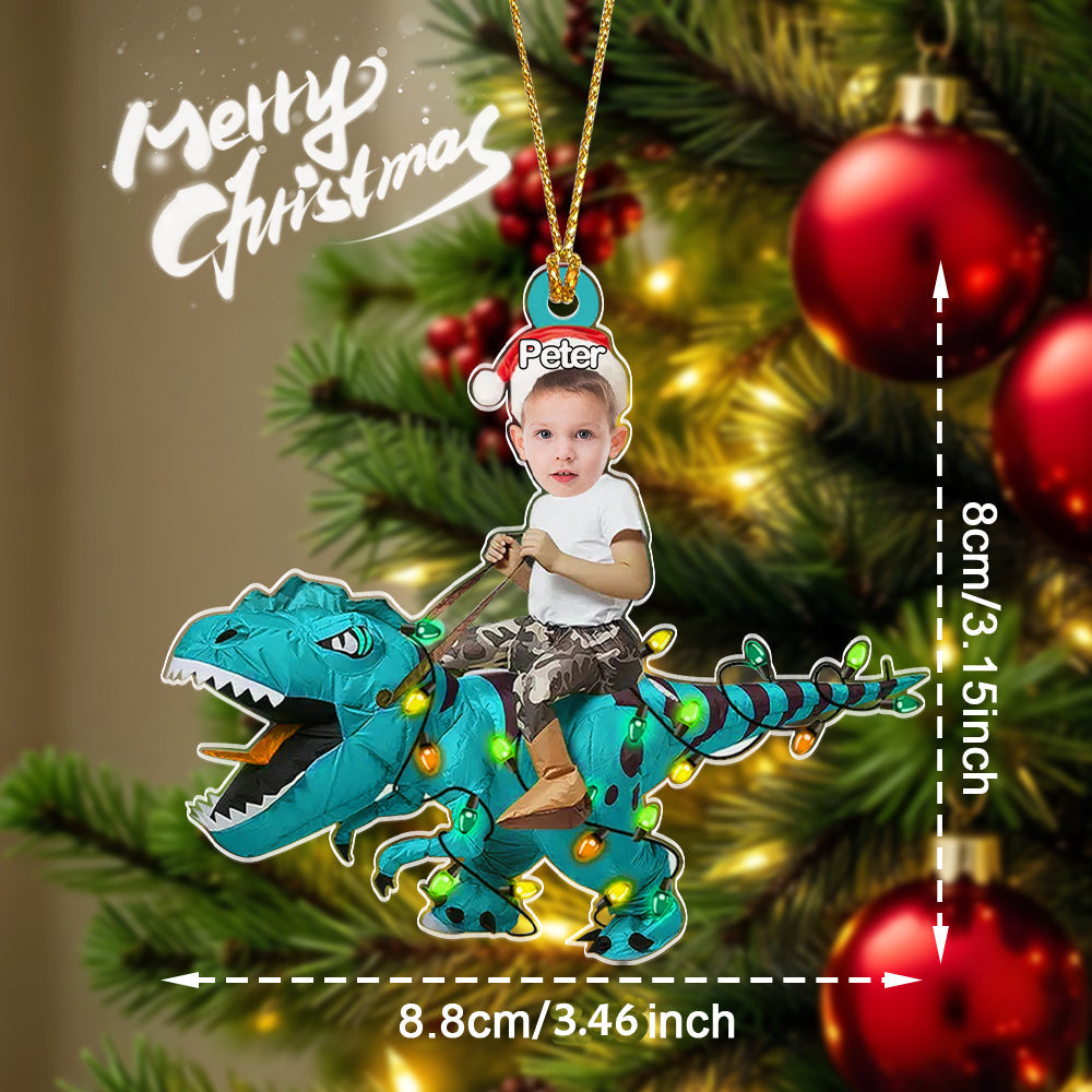 Personalized Cute Kid Rides The Dinosaurus Ornament Christmas Gift for Kids