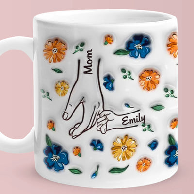 Hold My Hand, Hold My Heart - Family Personalized Custom 3D Inflated Effect Printed Mug - Mother's Day, Gift For Mom, Grandma