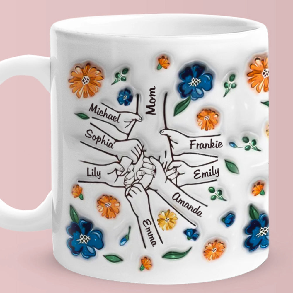 Custom Name Holding Hand Family 3D Mug Personalized Gift