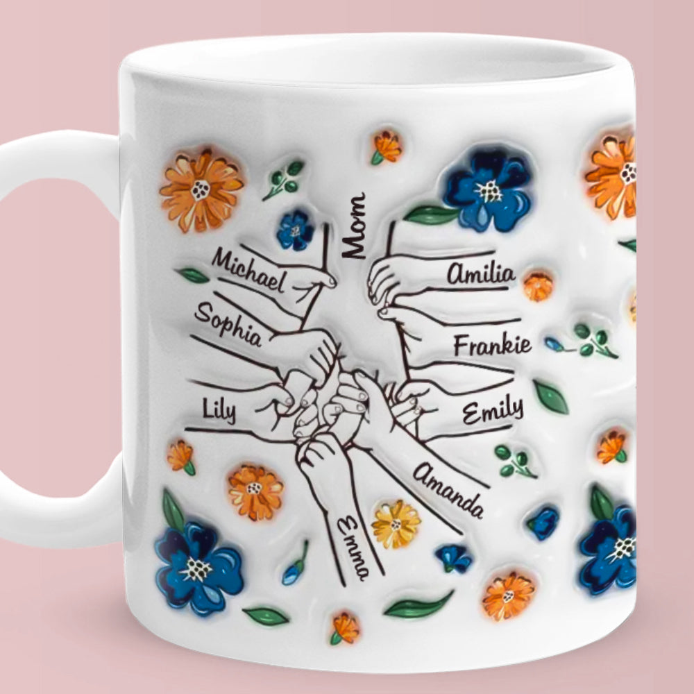 Hold My Hand, Hold My Heart - Family Personalized Custom 3D Inflated Effect Printed Mug - Mother's Day, Gift For Mom, Grandma