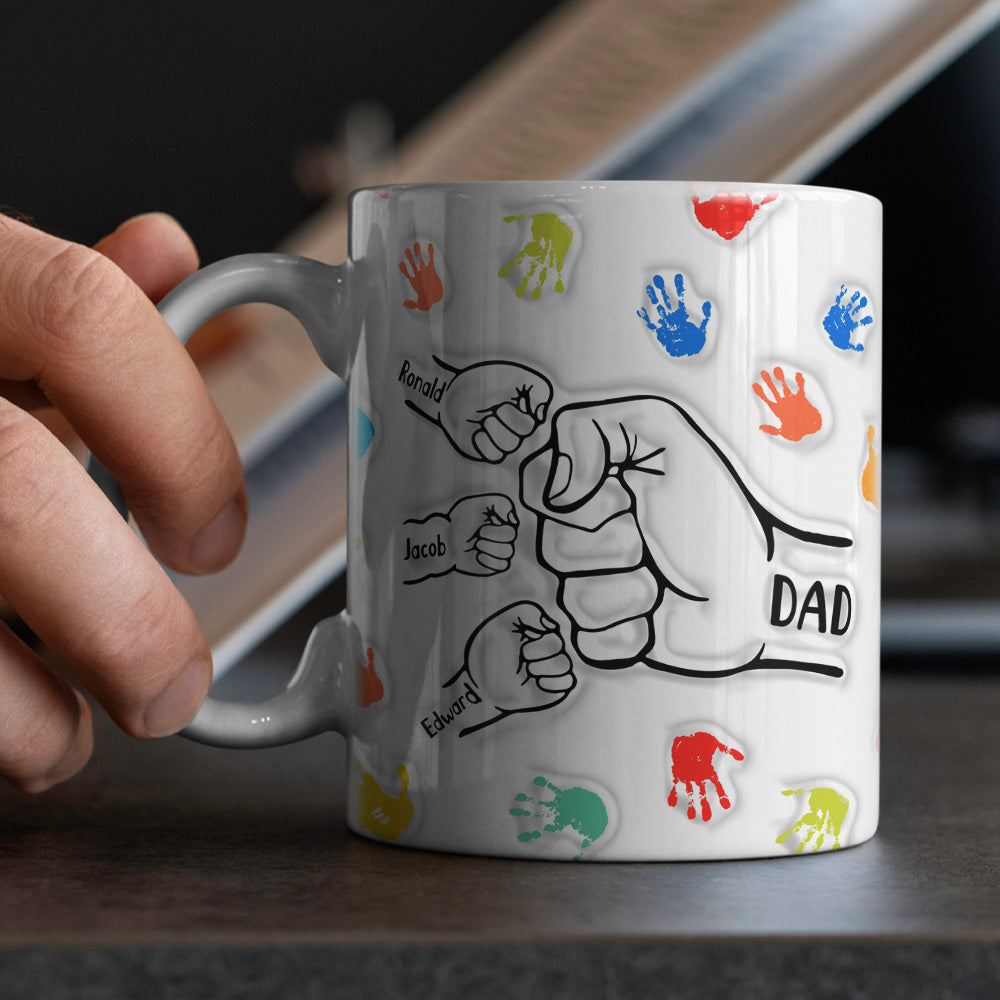 Personalized Custom Names 3D Inflated Effect Printed Mug Gift for Dad Grandpa