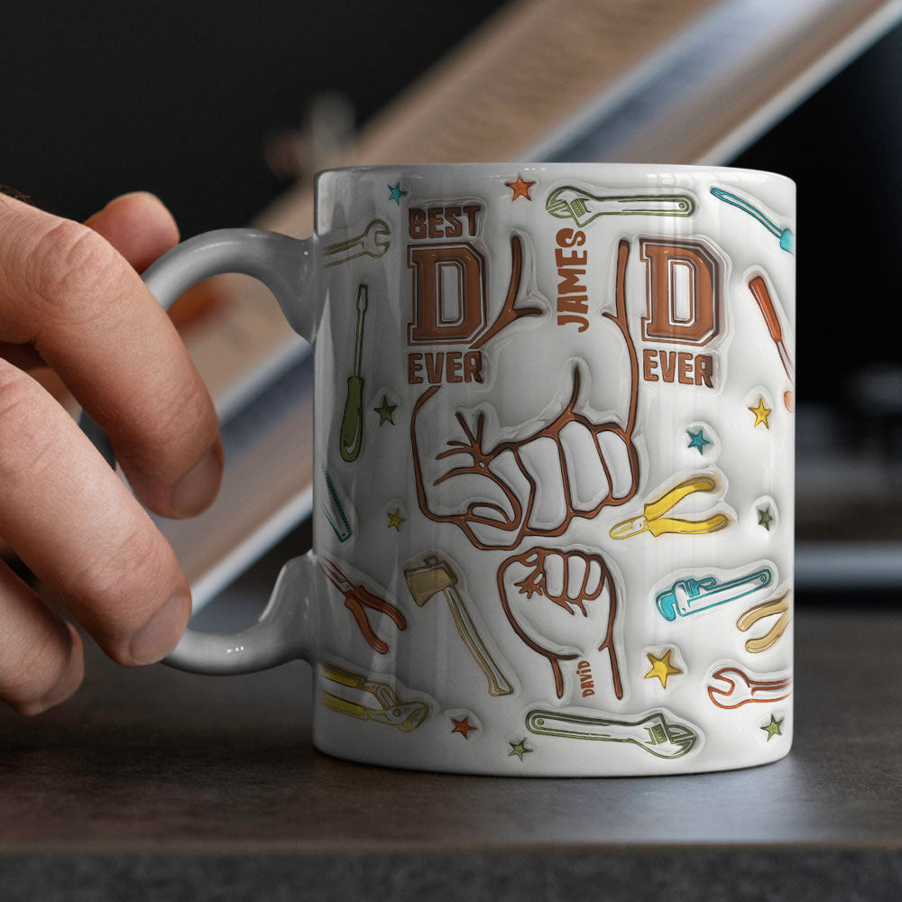 Gifts for Dad Personalized Names Custom 1-6 Kids 3D Inflated Effect Printed Mug Happy Father's Day