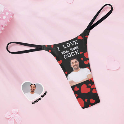 Custom Face Women's Tanga Thong Valentine's Day Gift I Love Your Name Cock