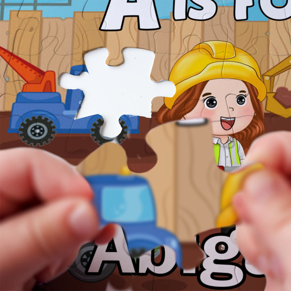 Personalized Construction Jigsaw Puzzle - Custom Puzzle Gift for Kids, Construction Birthday Party Gifts