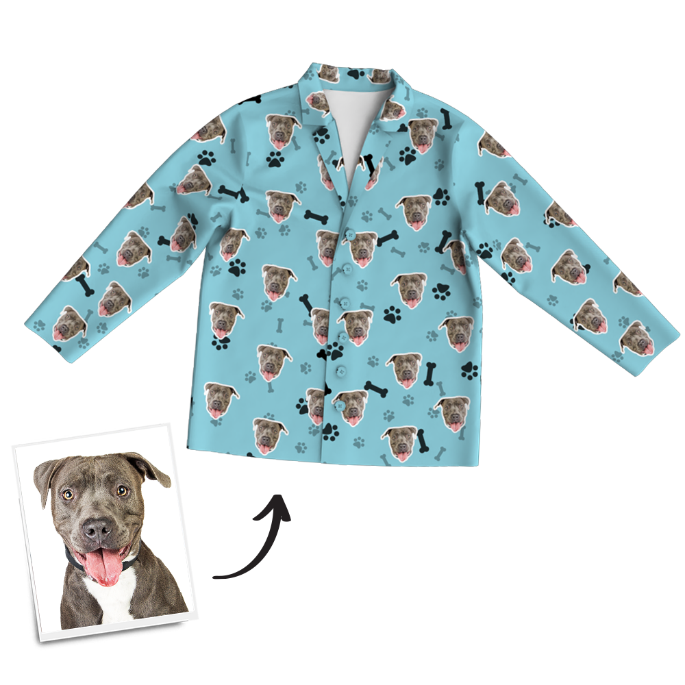 Custom Dog Photo Long Sleeve Pajamas, Sleepwear, Nightwear - Bone