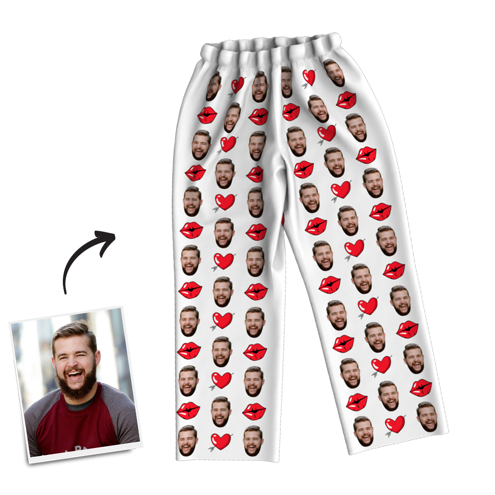 Custom Face Photo Pajama Pants, Sleepwear, Nightwear - Kiss