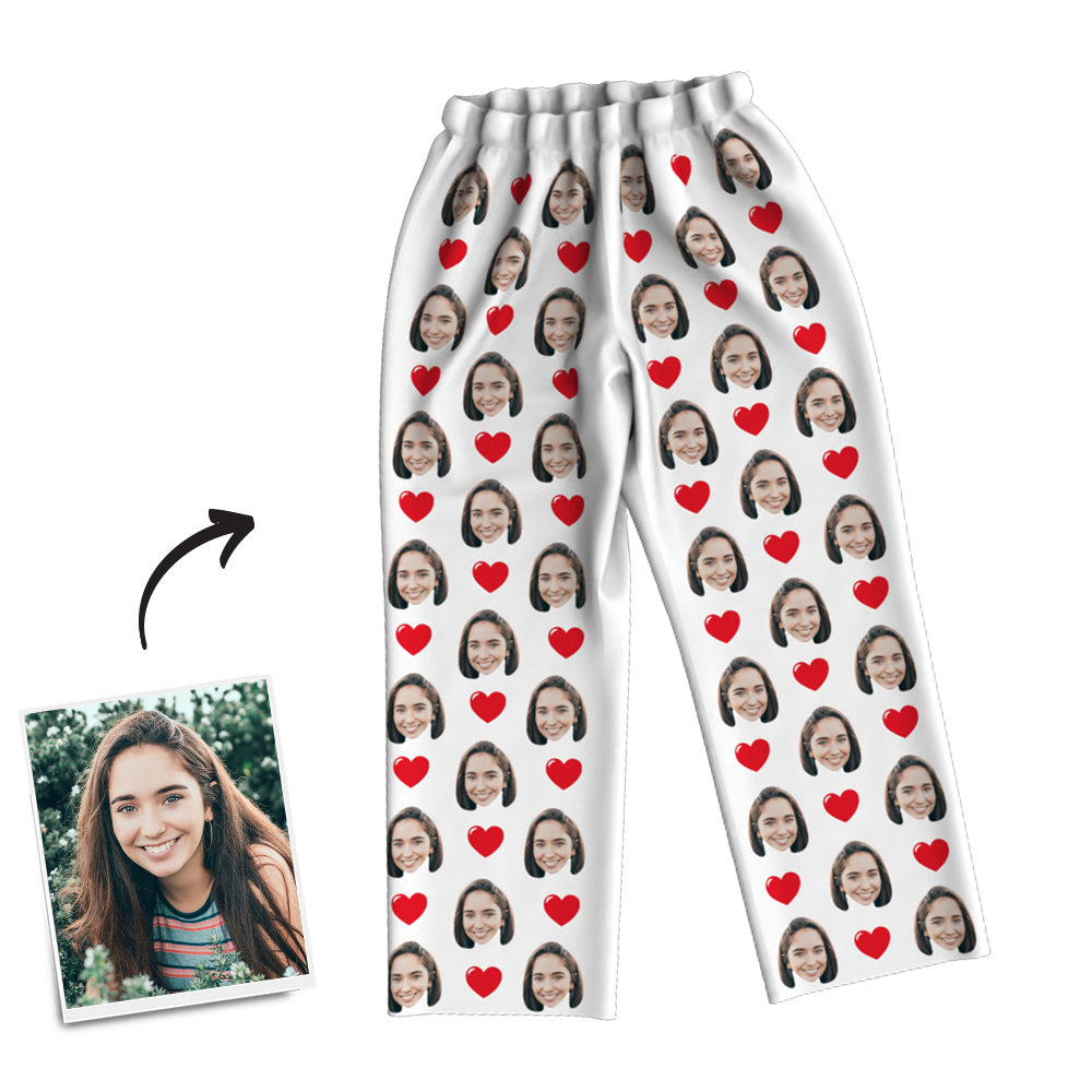 Custom Photo Long Sleeve Pajamas, Sleepwear, Nightwear - Heart