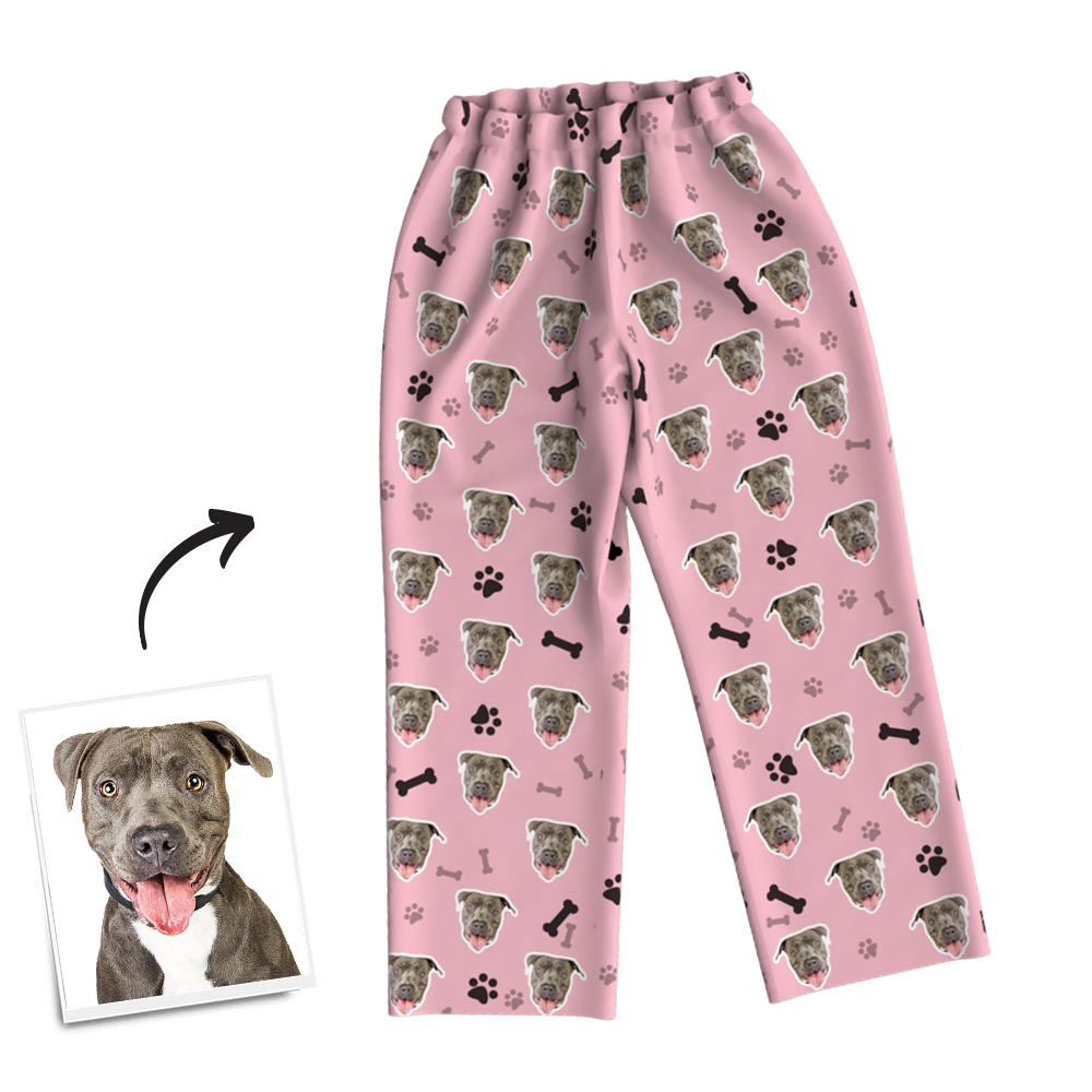 Custom Dog Photo Long Sleeve Pajamas, Sleepwear, Nightwear - Bone