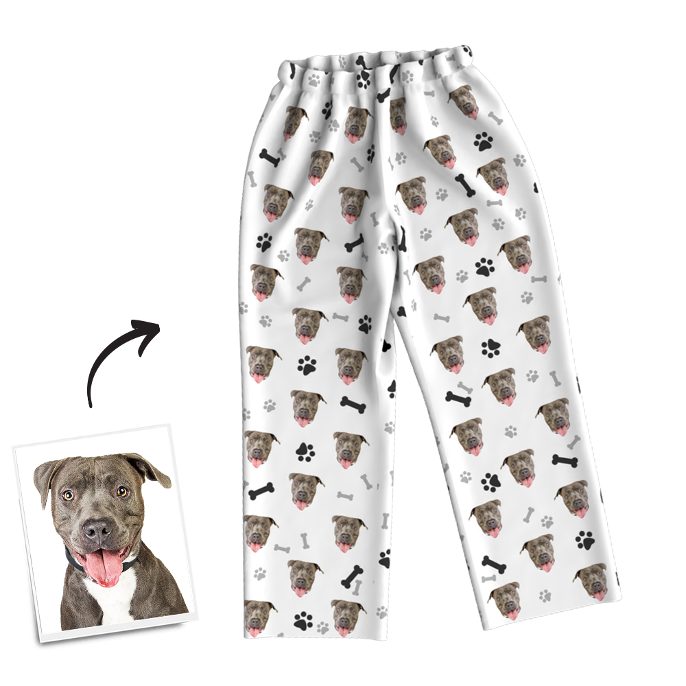 Custom Dog Photo Long Sleeve Pajamas, Sleepwear, Nightwear - Bone