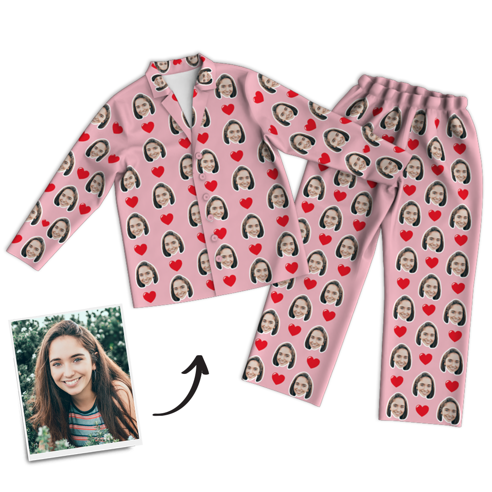 Custom Photo Long Sleeve Pajama Top, Sleepwear, Nightwear - Heart