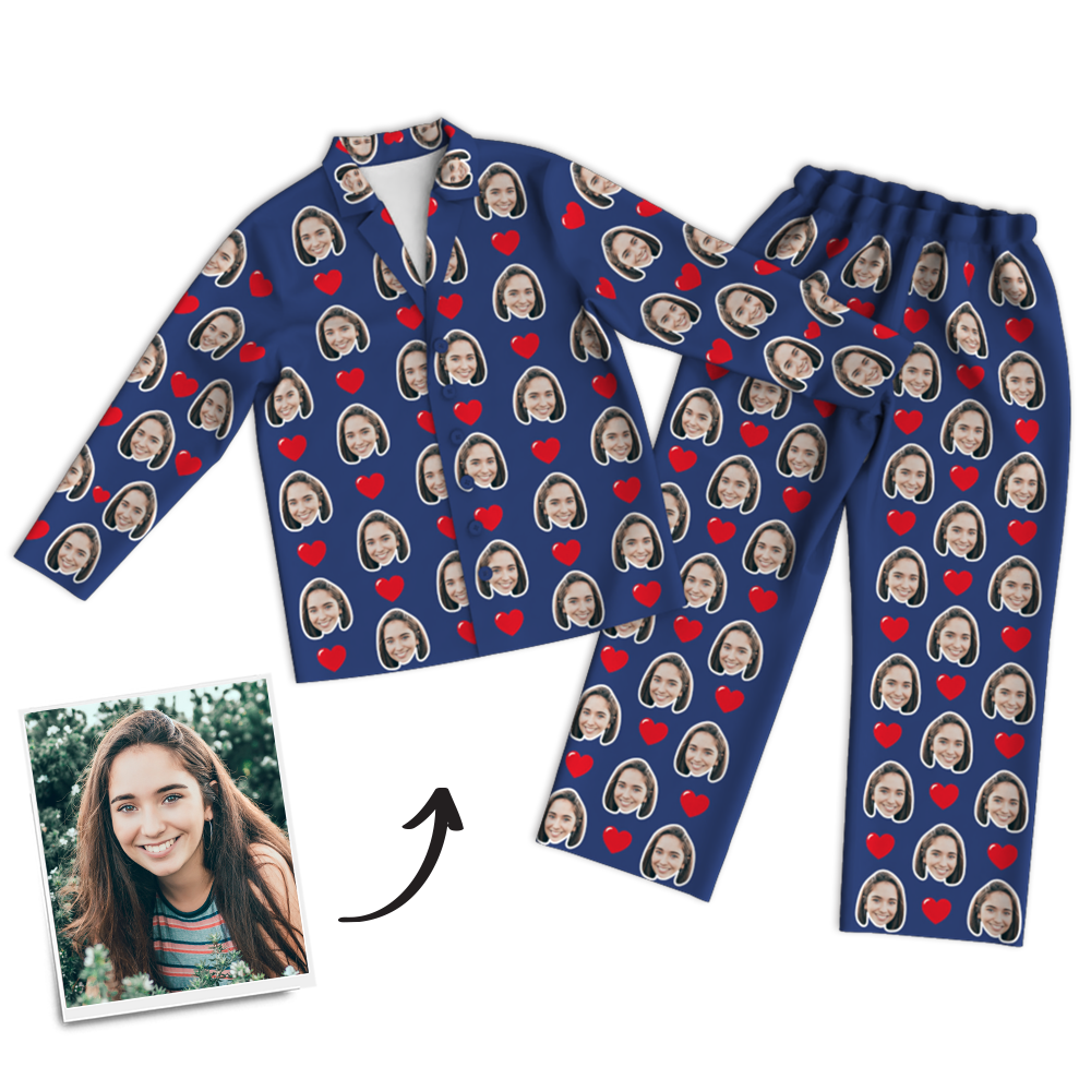 Custom Photo Long Sleeve Pajama Top, Sleepwear, Nightwear - Heart