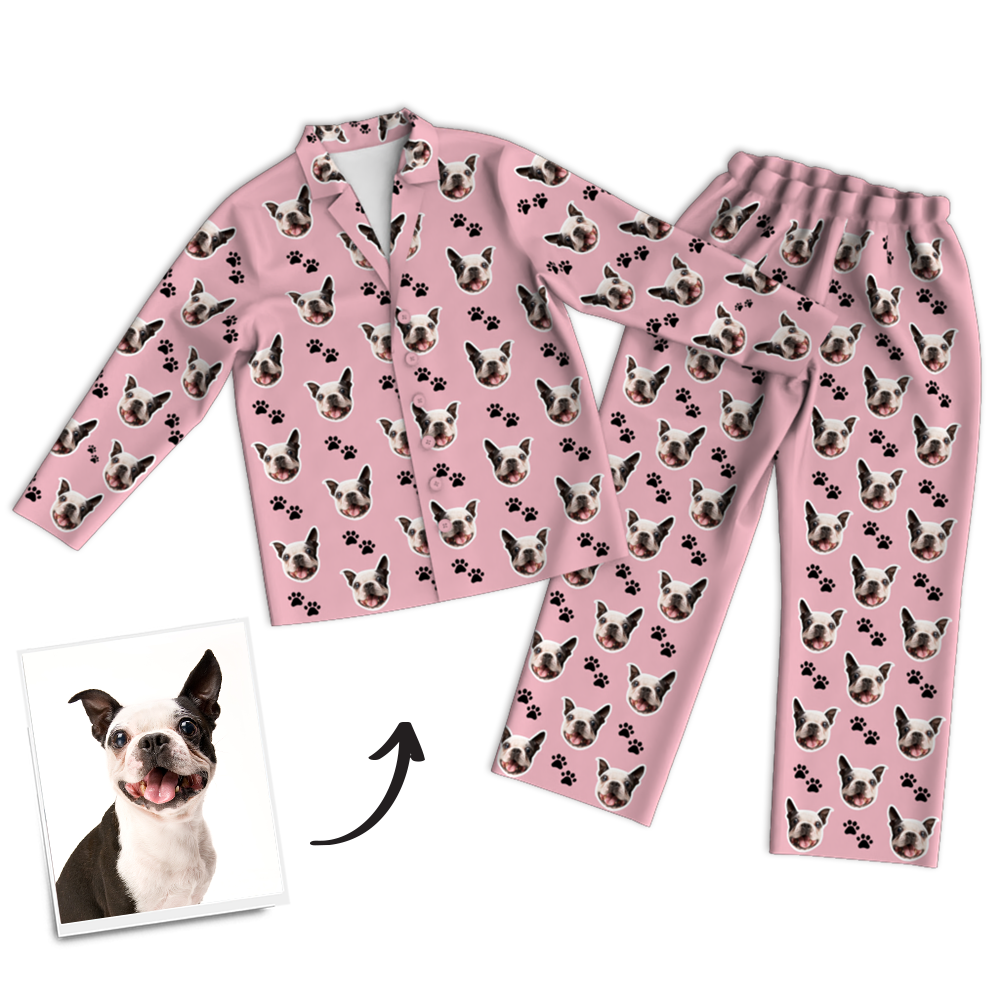 Custom Dog Photo Long Sleeve Pajamas, Sleepwear, Nightwear